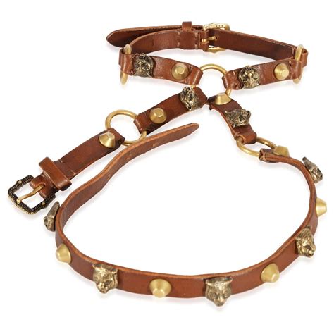 gucci leather bracelet with feline heads|luxury leather gold bracelet.